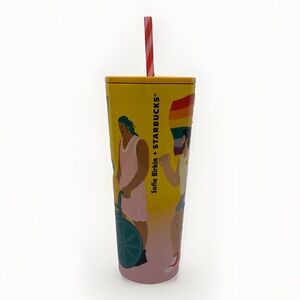 Starbucks Sofie Birkin 2024 Yellow Summer Graphic SS Cold Cup Tumbler,‎ 24 OZ BN